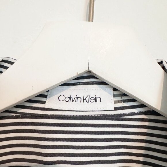 Calvin Klein Striped Button Up Roll Tab Shirt Office Work Business Casual Top - Picture 5 of 8